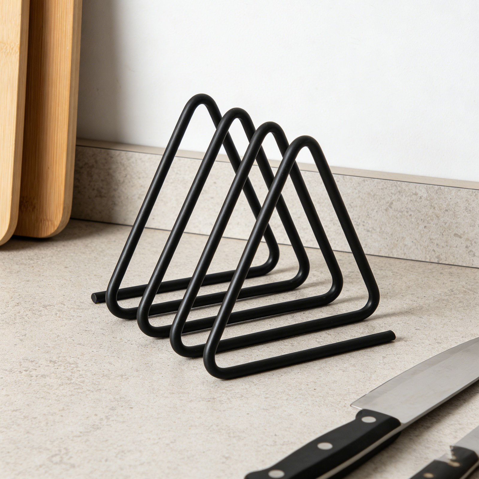Kitchen Baking Rack - 삼각형 모양의 도마 보관대, 검은색 금속