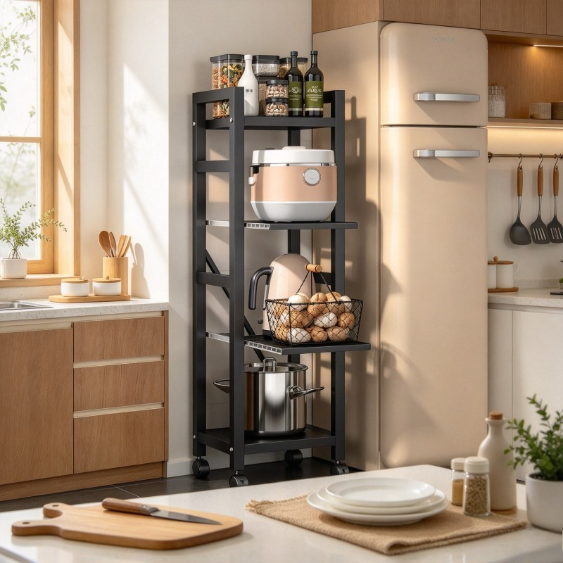 접이식 주방 선반, 바닥형 냄비 정리대, 다층형 공간  - Kitchen Baking Cart 리뷰 및 가격